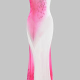 Floral Contrast Print Mesh Strapless Mouwloze Maxi Dress