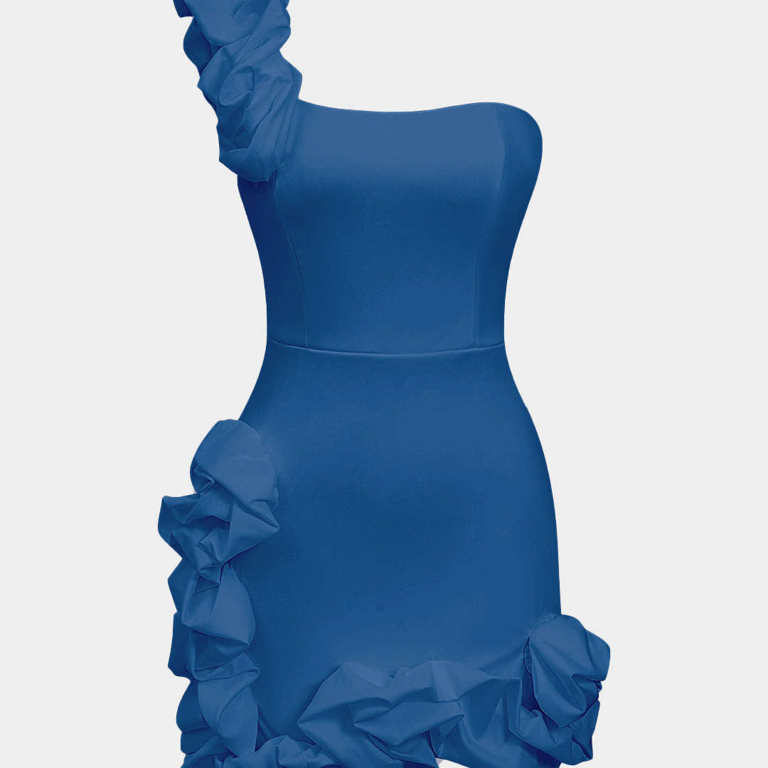 Ruffle One Shoulder Mini Jurk