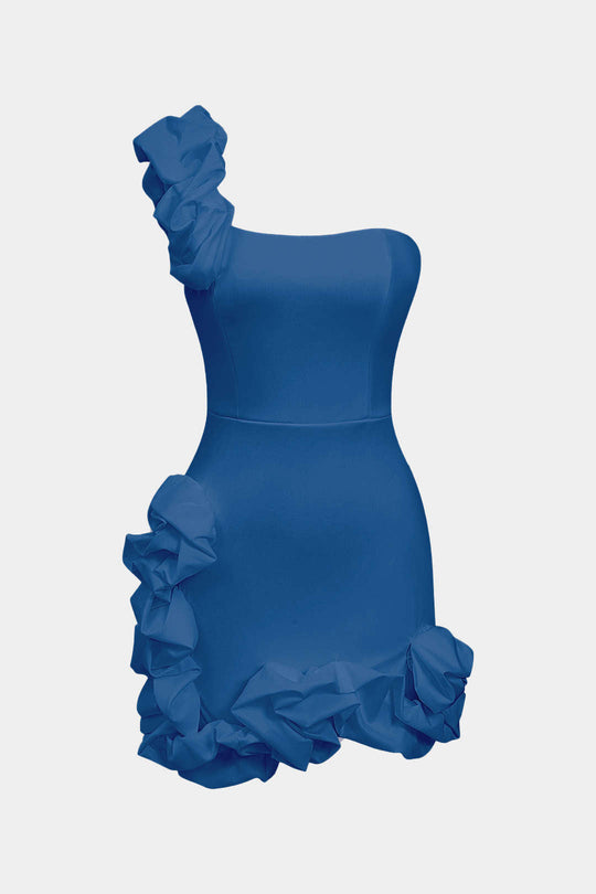 Ruffle One Shoulder Mini Jurk