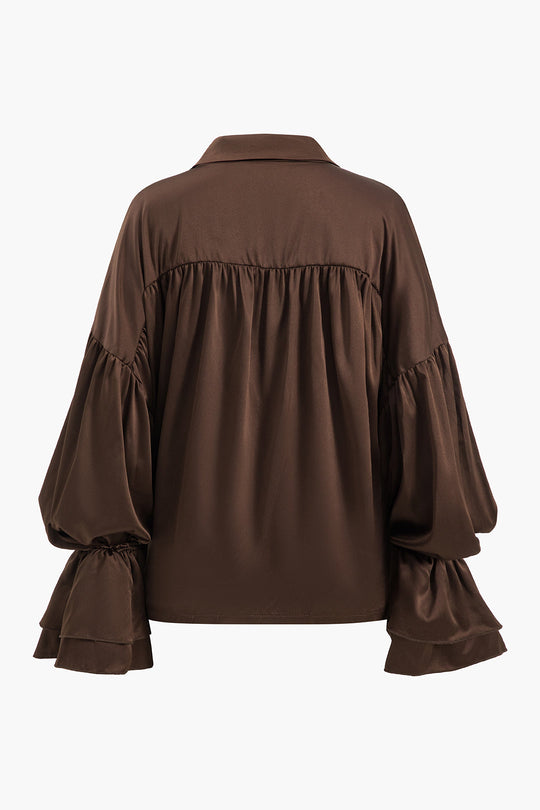 Thea - Strakke Knopjes Satijnen Dames Langemouwen Shirt