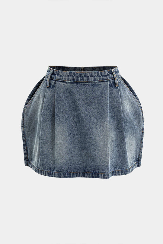Denim Puff Hem Mini Rok
