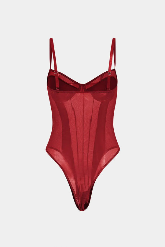 Sexy Rugloze Mesh Corset Bodysuit – Transparant en Verleidelijk