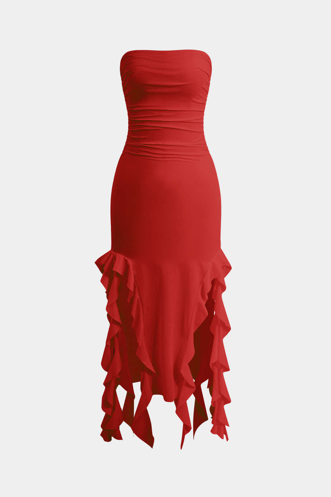 Effen Rimpelrand Rimpel Tube Maxi Jurk