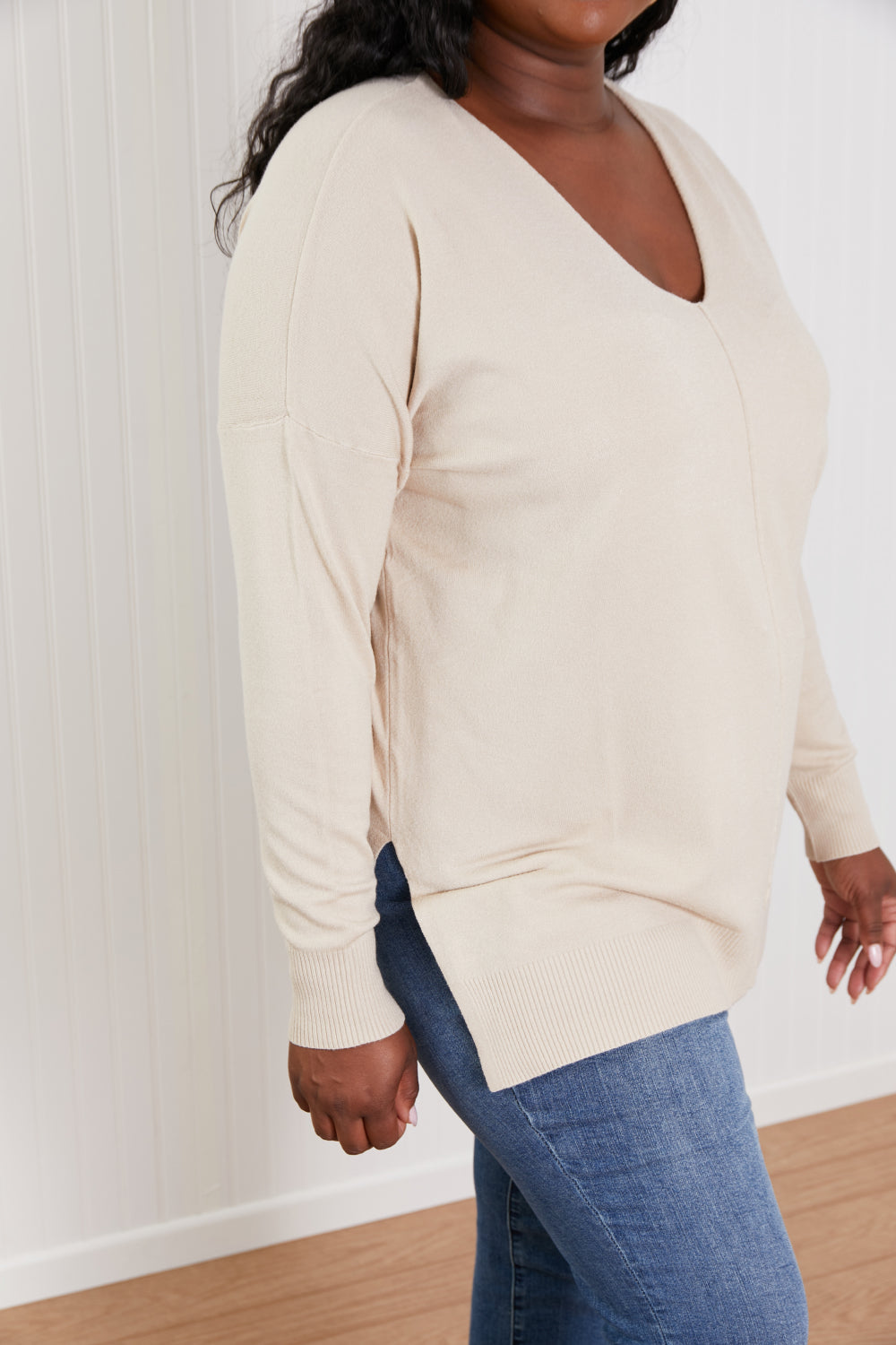 Dames Tuniek Sweater | Met V-Hals en High-Low Design | Comfortabele Lange Trui met Zijsplit