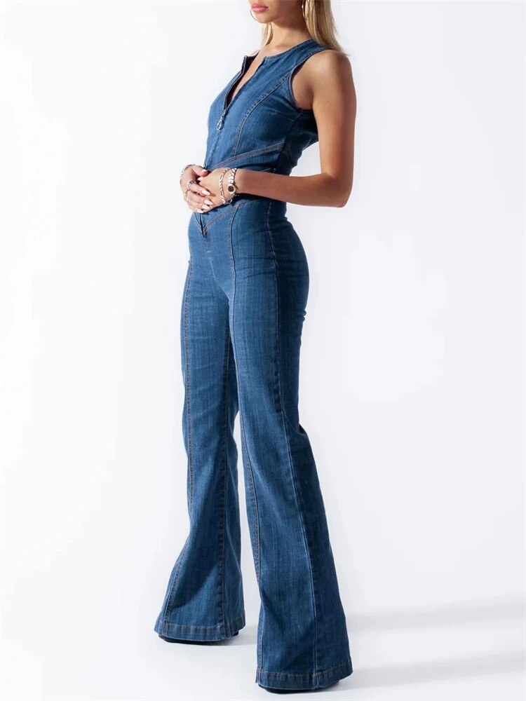 Dames retro denim jumpsuit