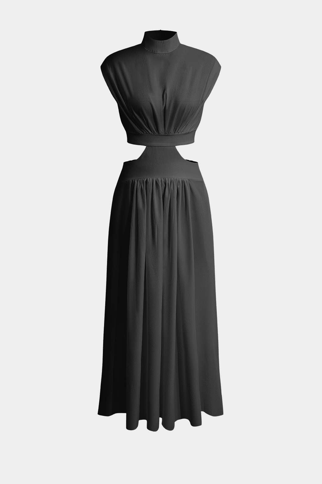 Mock Neck Cut Out Plissé Maxi Jurk