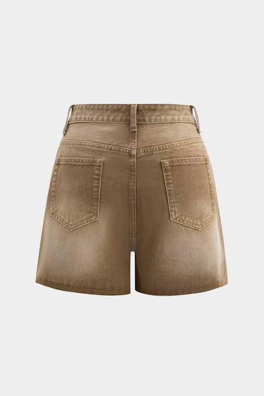 Denim Asymmetrische Knopzak Gescheurde Shorts