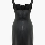 Effen Faux Leather Knopen Mini Jurk