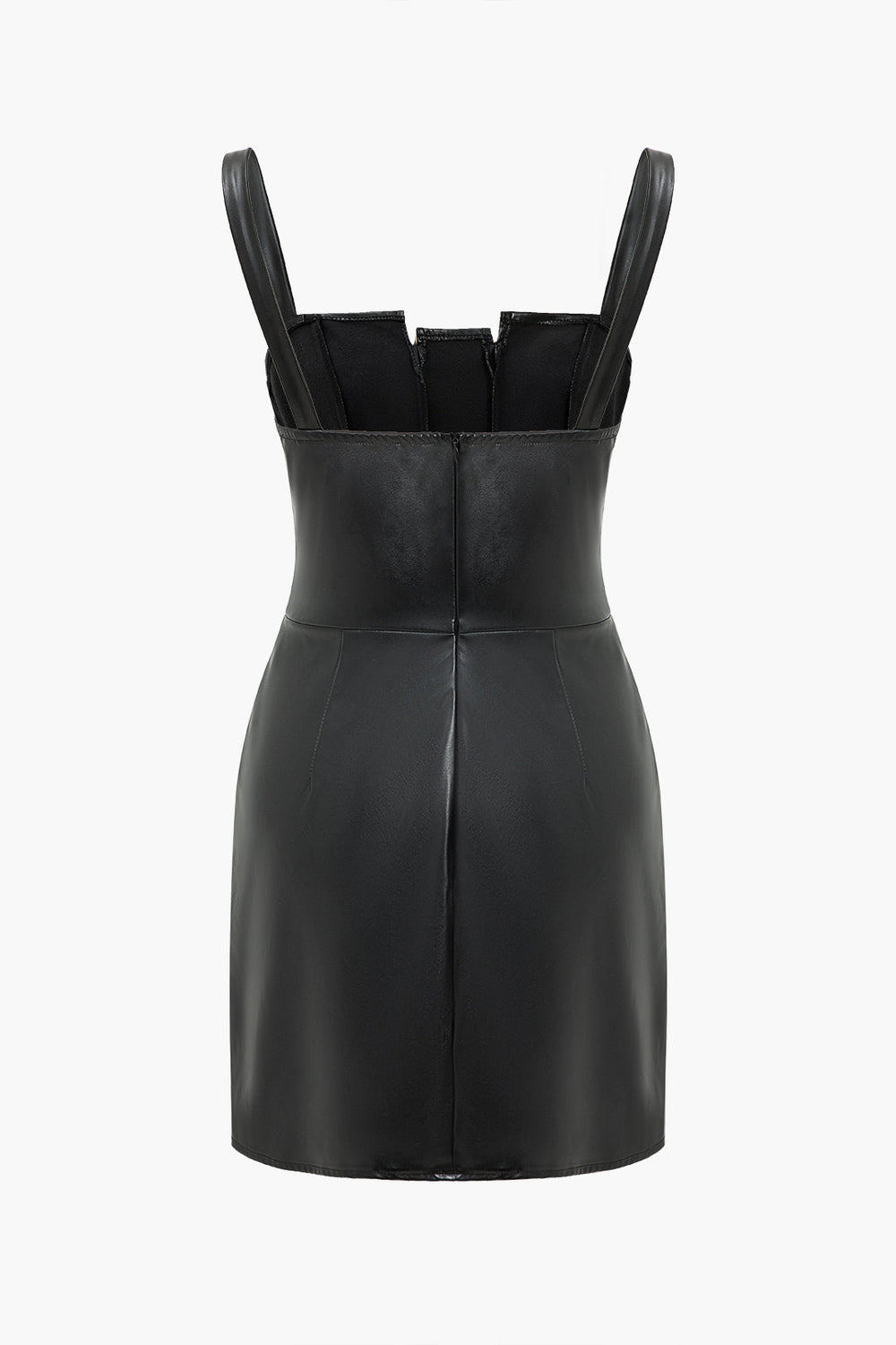 Effen Faux Leather Knopen Mini Jurk