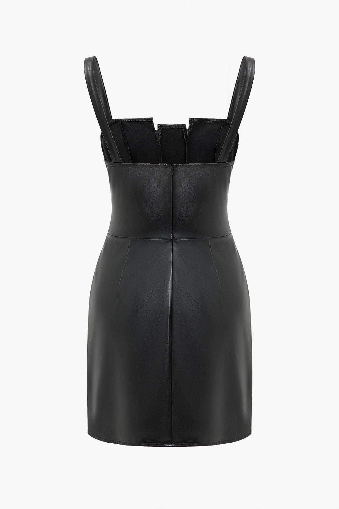 Effen Faux Leather Knopen Mini Jurk