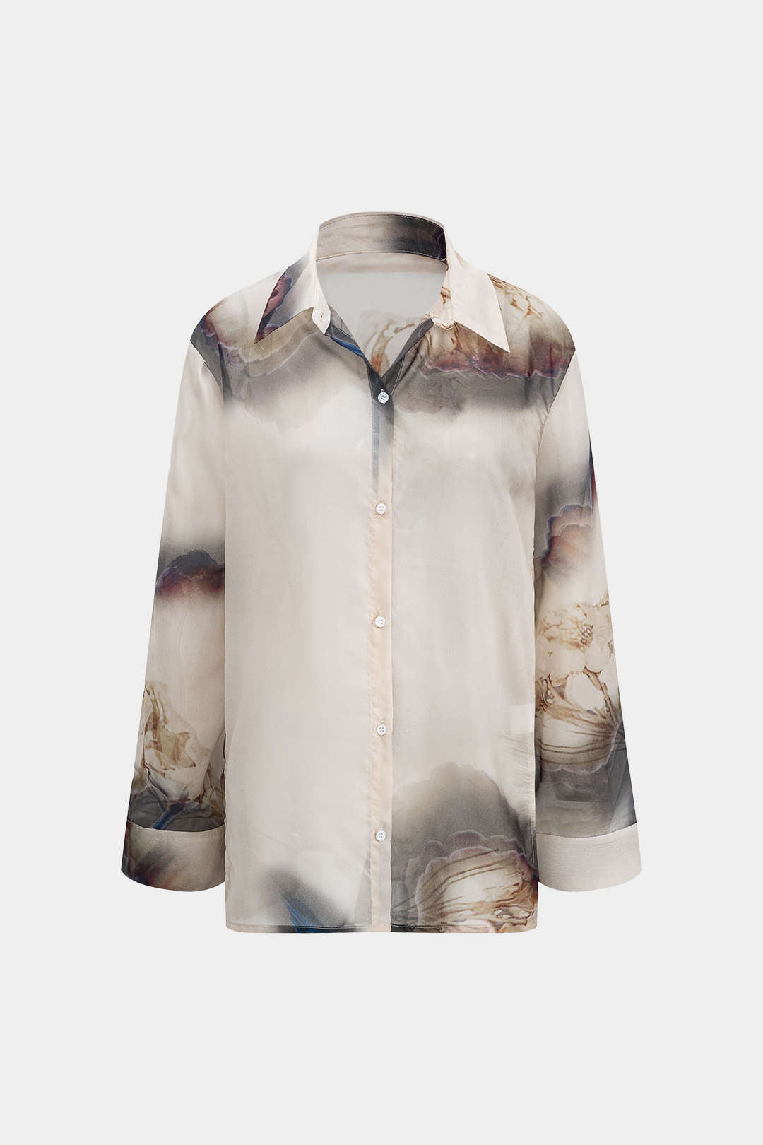 Calla - Elegante Abstracte Print Dames Chiffon Knopshirt