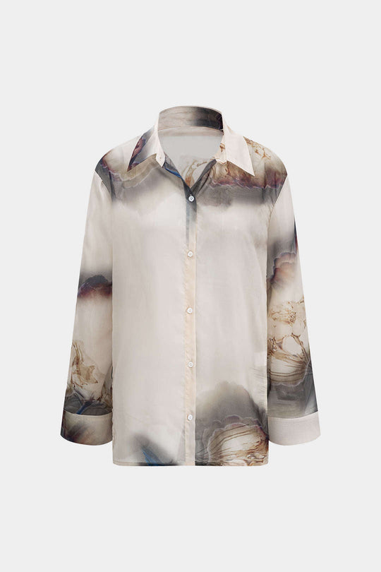 Calla - Elegante Abstracte Print Dames Chiffon Knopshirt