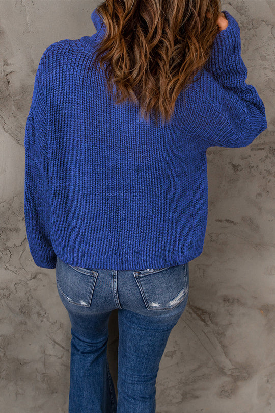 Dames Half Zip Rib-Knit Trui | Verlaagde Schouder | Hoge Hals