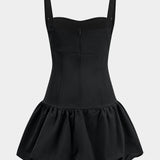 Plissé Cut Out Rits Puff Hem Slip Mini Jurk