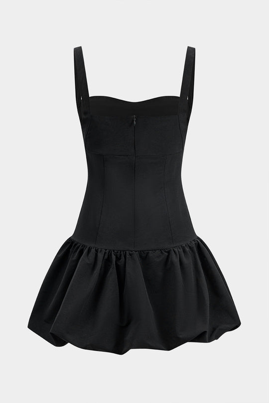 Plissé Cut Out Rits Puff Hem Slip Mini Jurk