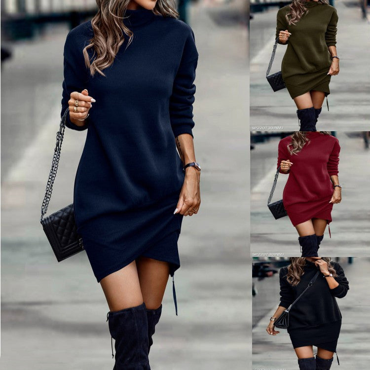Lange Mouwen Jurk met Hoge Hals – Stijlvolle Korte Jurk voor Dames. Perfect voor de herfst.