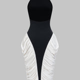 Rugloze Halter Nek Rimpel Mouwloze Midi Jurk