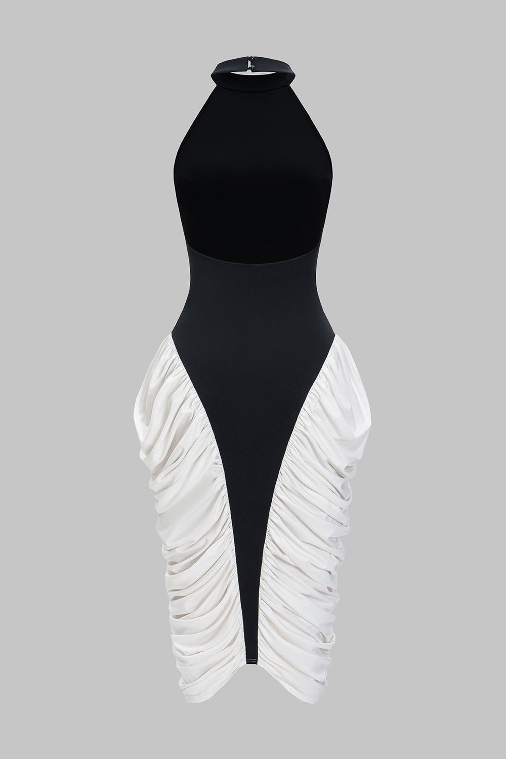 Rugloze Halter Nek Rimpel Mouwloze Midi Jurk