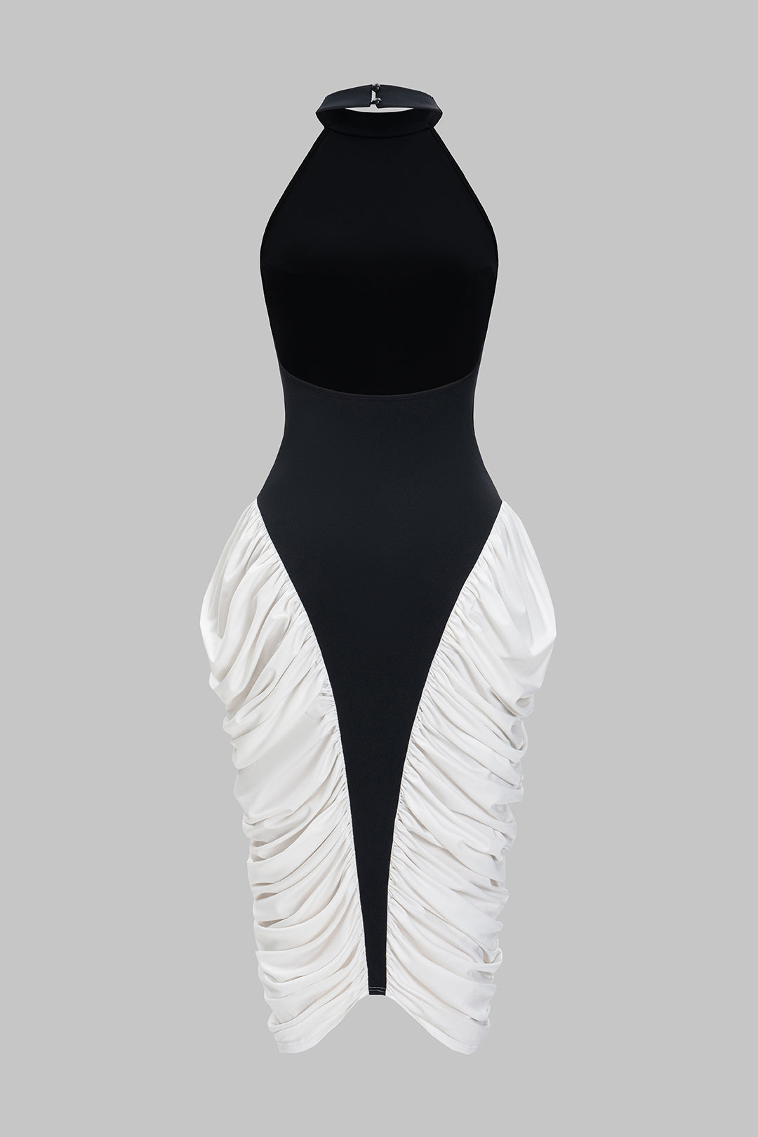 Rugloze Halter Nek Rimpel Mouwloze Midi Jurk