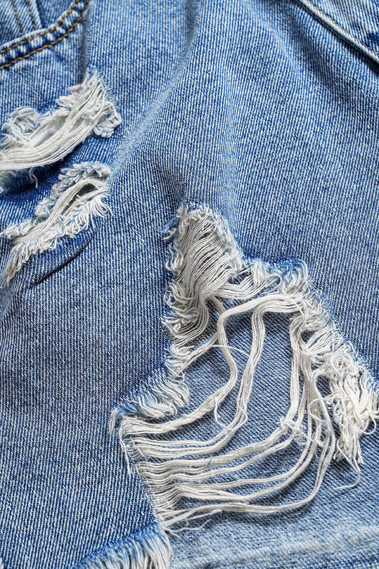 Denim Asymmetrische Gescheurde Knopzak Shorts
