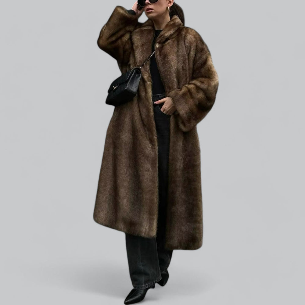 Dames Lange Faux Bont Trenchcoat | Relaxed Fit | Donkerbruin | Pluche & Warm