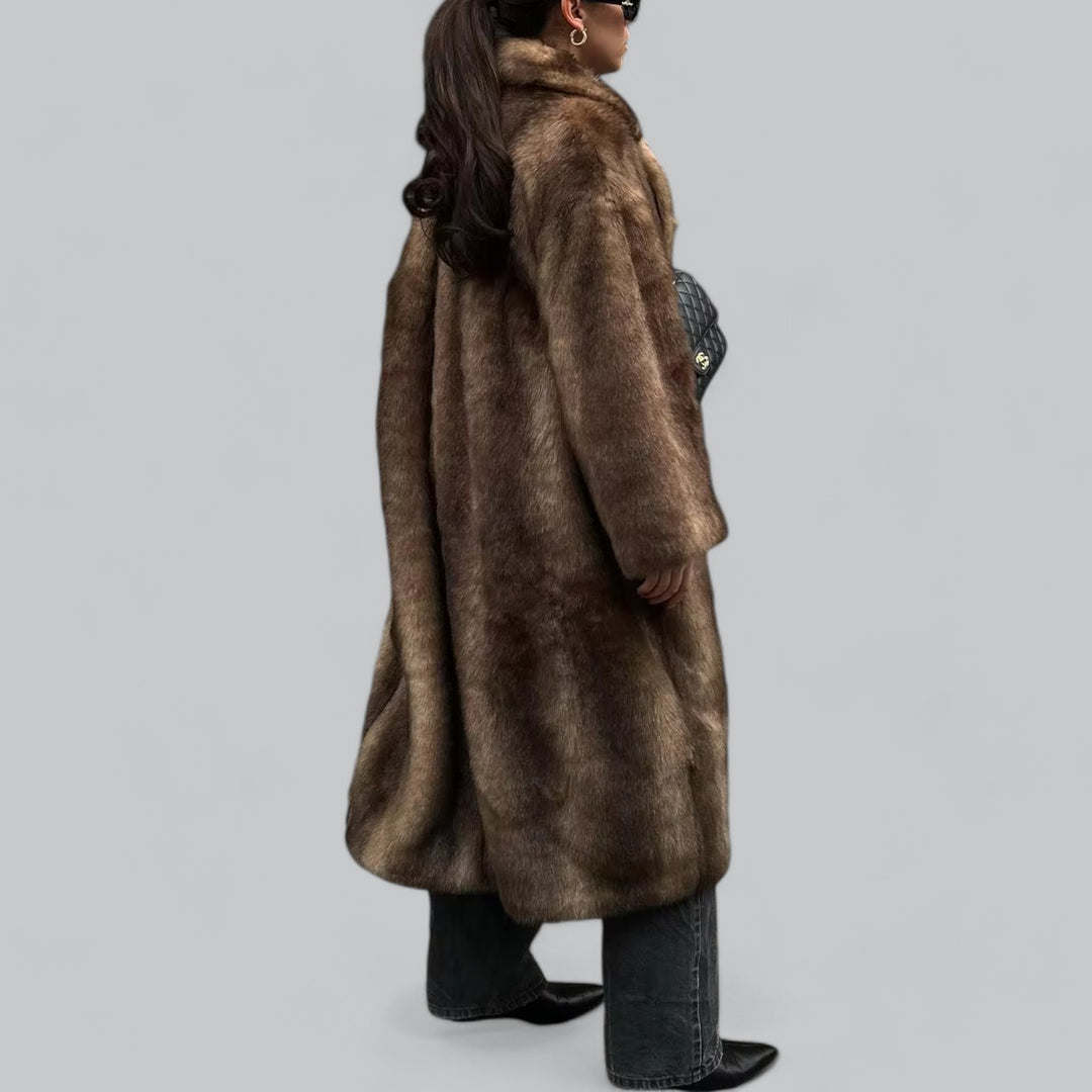 Dames Lange Faux Bont Trenchcoat | Relaxed Fit | Donkerbruin | Pluche & Warm