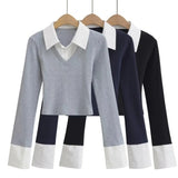 Rhea - Modern Patchwork Design Dames Lang Sleef Shirt