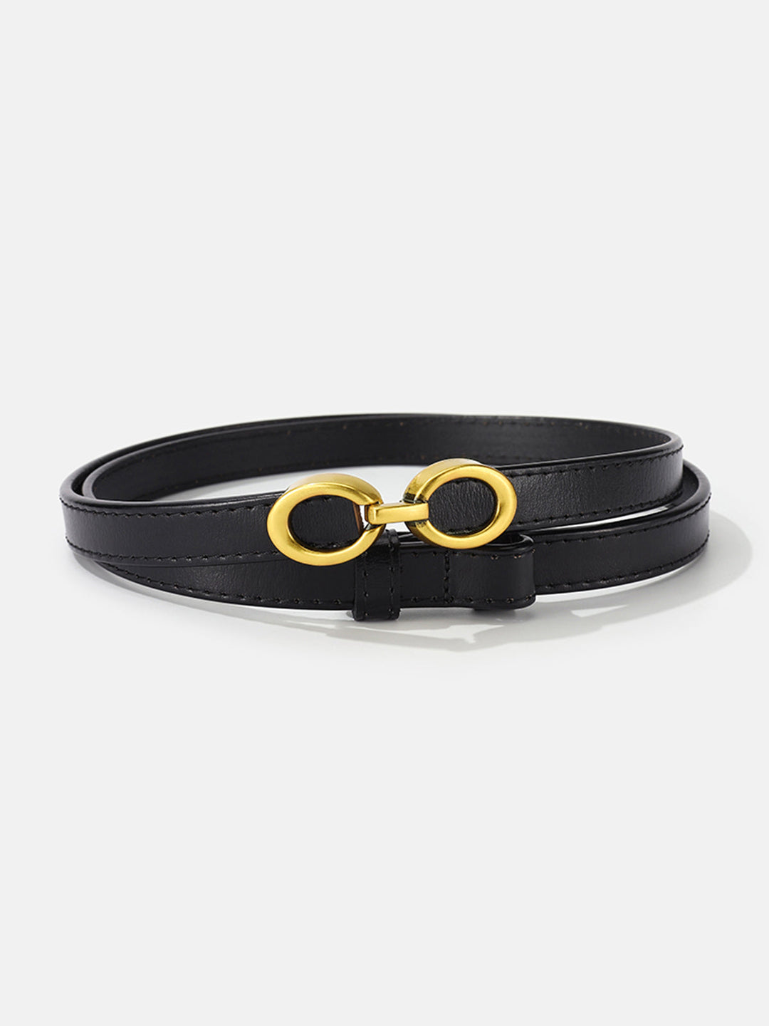 Smalle leren riem met ringengesp dames