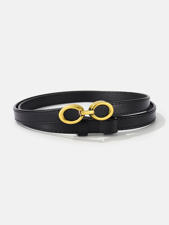 Smalle leren riem met ringengesp dames