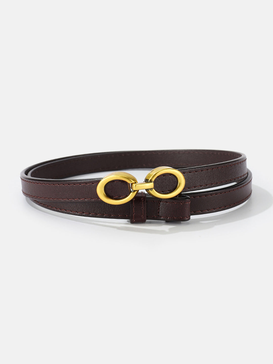 Smalle leren riem met ringengesp dames