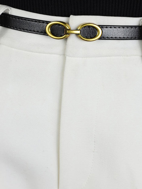 Smalle leren riem met ringengesp dames
