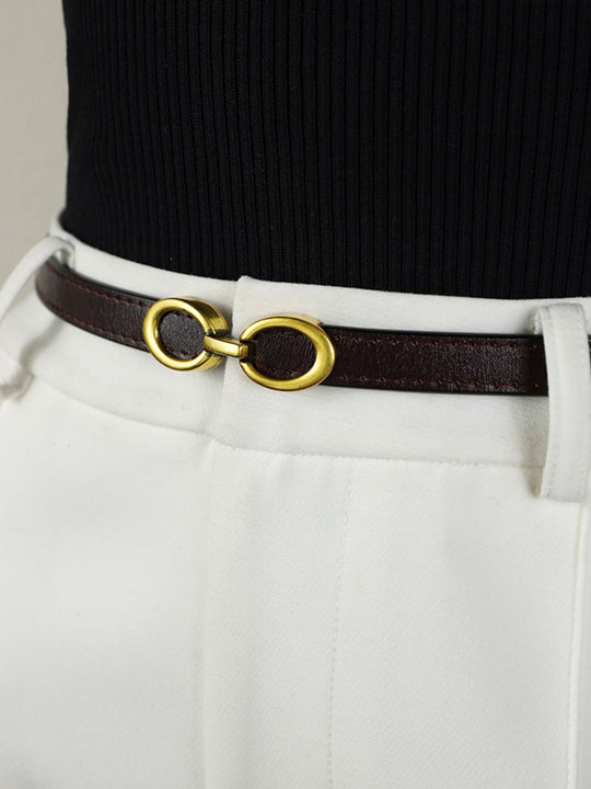 Smalle leren riem met ringengesp dames