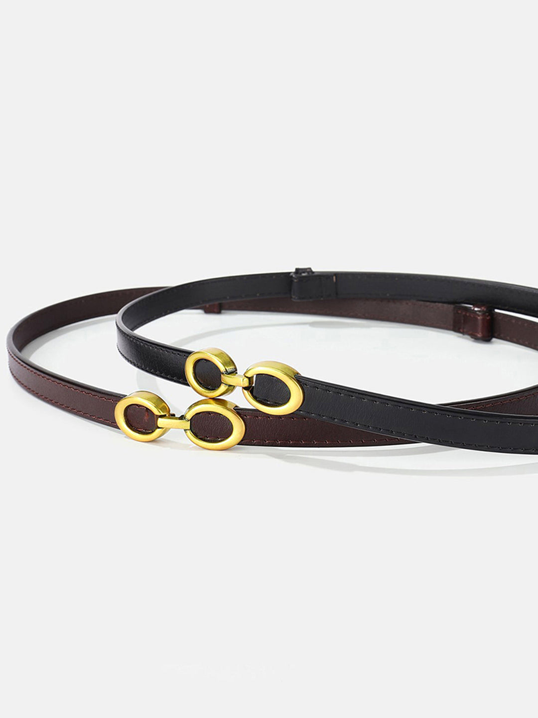 Smalle leren riem met ringengesp dames