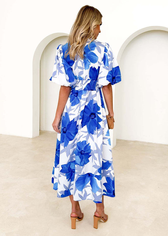 Bloom Elegance – Midi Jurk met Abstracte Bloemenprint