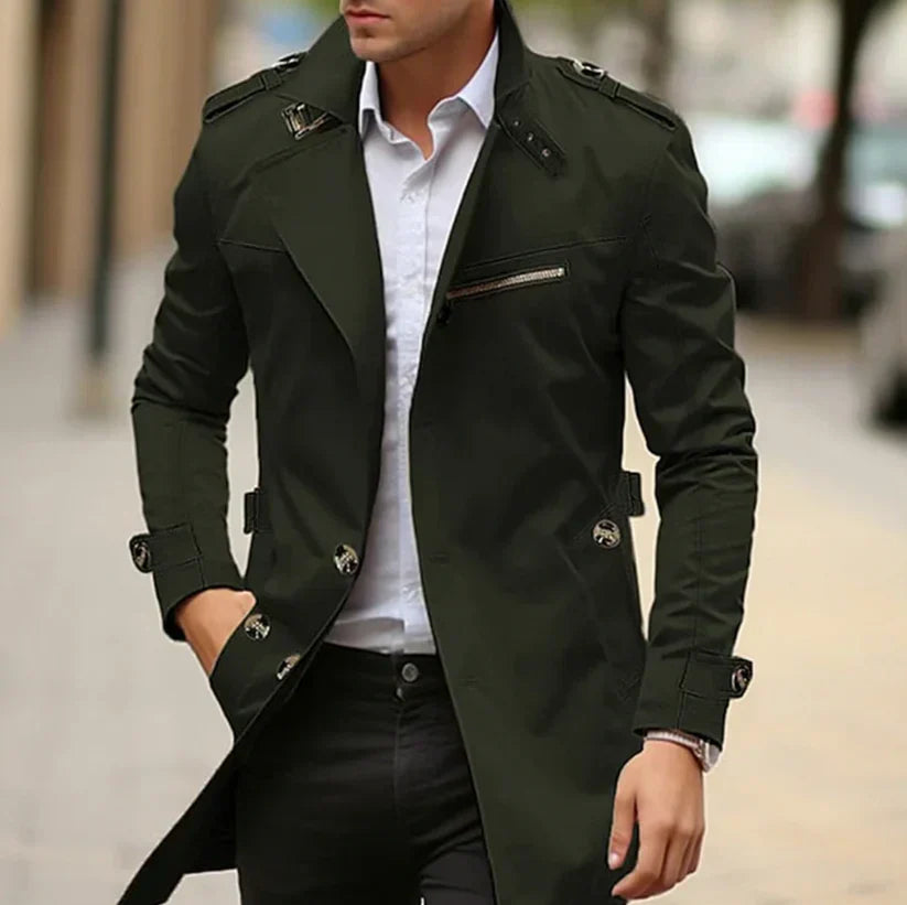 Heren Trenchcoat met Tailleband | Lente & Overgangsweer | Lange Buitenlaag