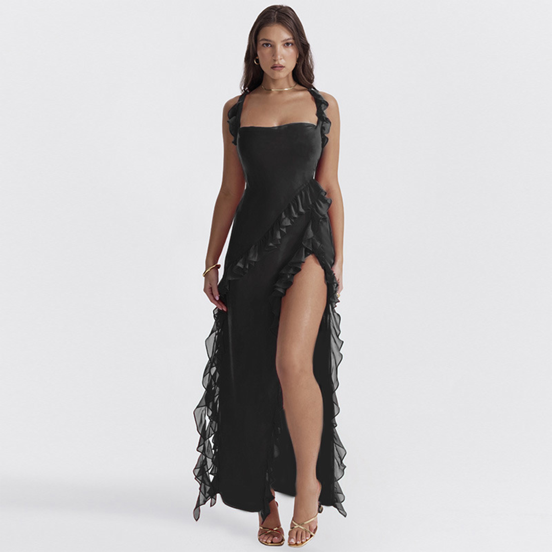 ROMINA - Gerimpelde Maxi-jurk met Splits
