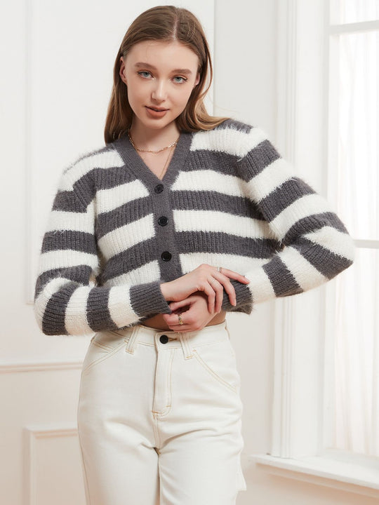 Knopen Down V-Hals Gestreepte Cardigan | Comfortabele Lagen | Tijdloos Gestreept Design