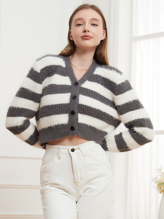 Knopen Down V-Hals Gestreepte Cardigan | Comfortabele Lagen | Tijdloos Gestreept Design