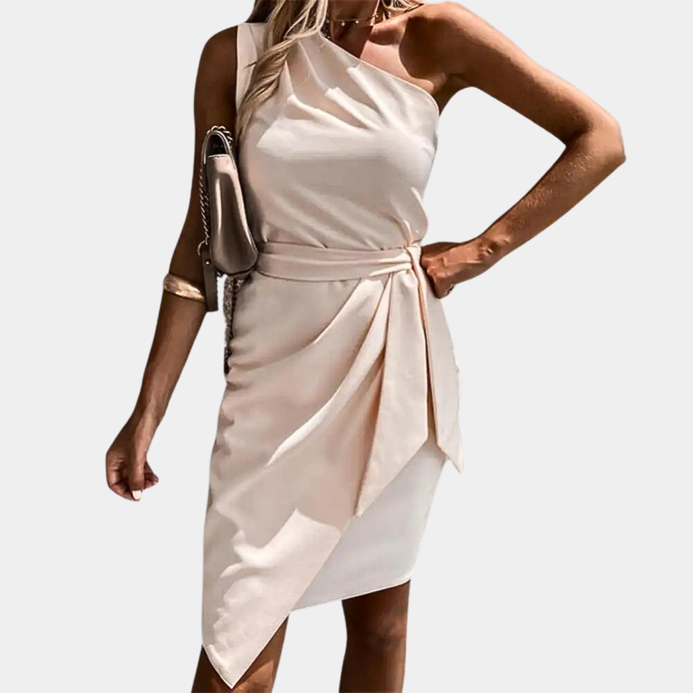 Zarra - Damesjurk met Asymmetrische Schouder en Tailleband