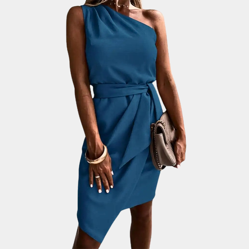 Zarra - Damesjurk met Asymmetrische Schouder en Tailleband