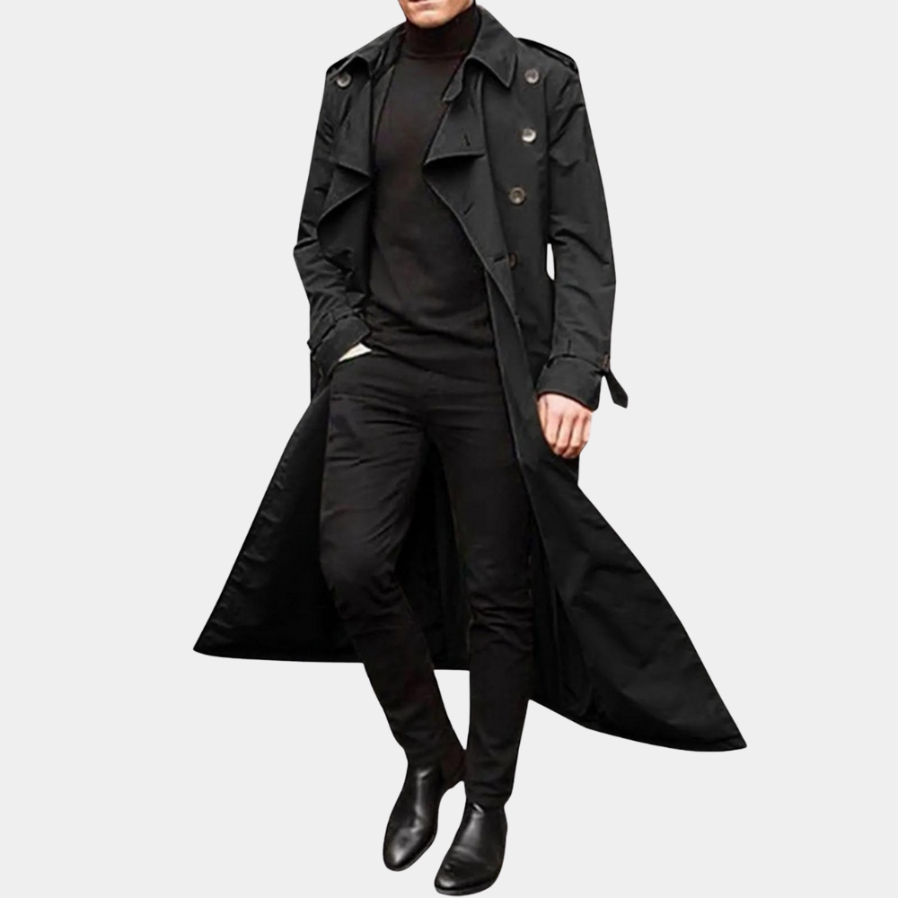 Heren Lange Trenchcoat | Met Riem & Dubbele Knopsluiting | Klassiek Design