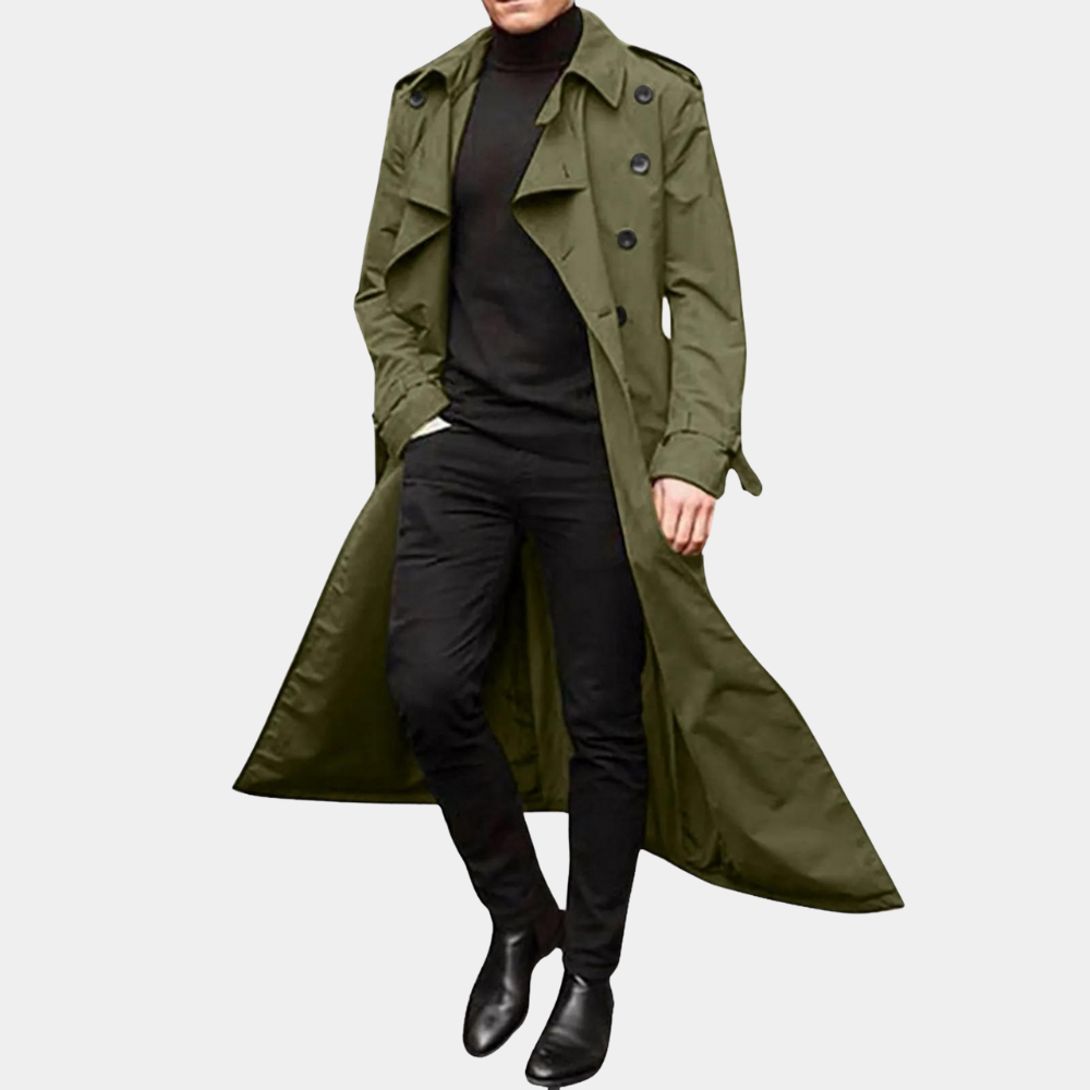 Heren Lange Trenchcoat | Met Riem & Dubbele Knopsluiting | Klassiek Design