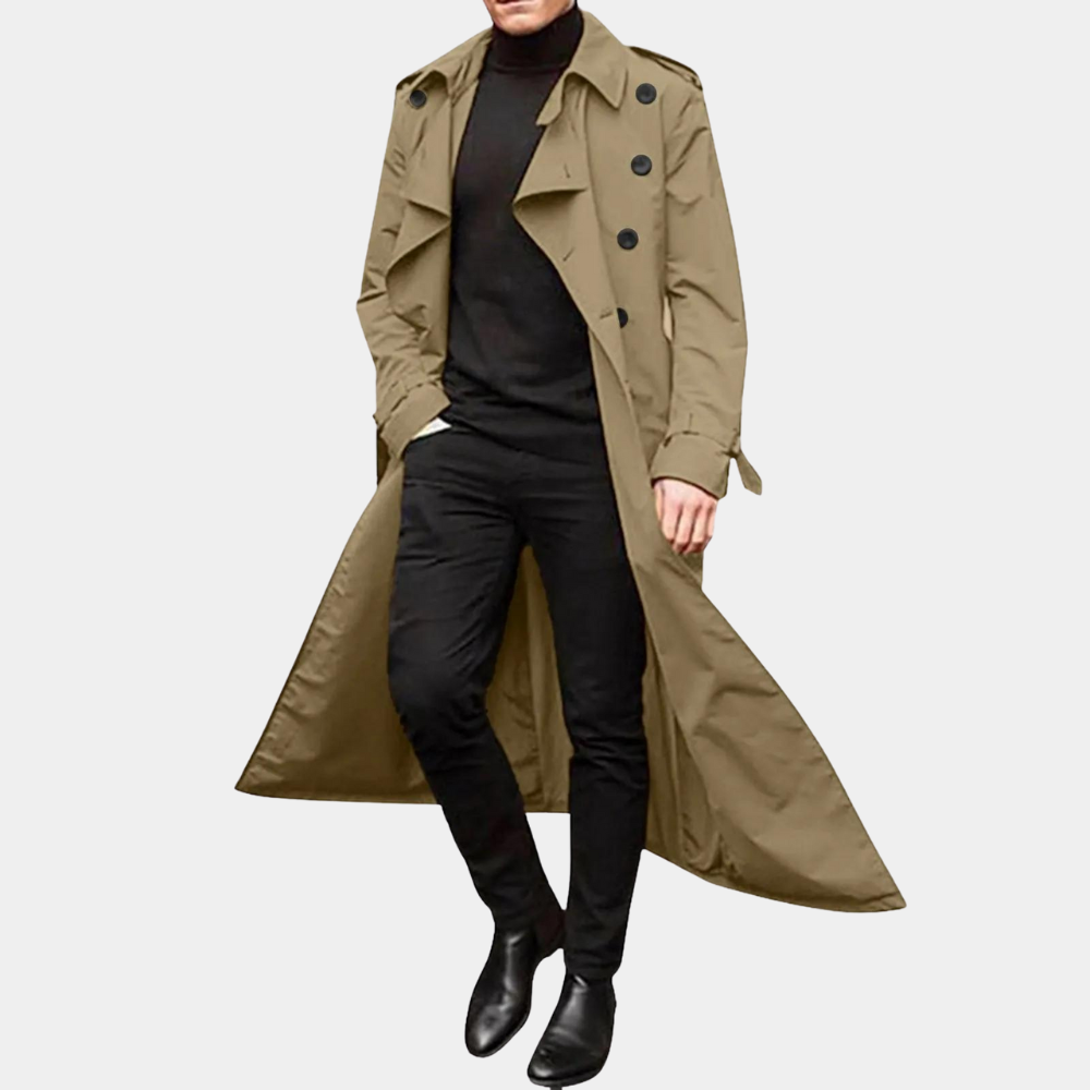 Heren Lange Trenchcoat | Met Riem & Dubbele Knopsluiting | Klassiek Design