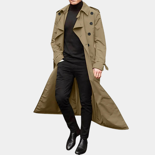 Heren Lange Trenchcoat | Met Riem & Dubbele Knopsluiting | Klassiek Design
