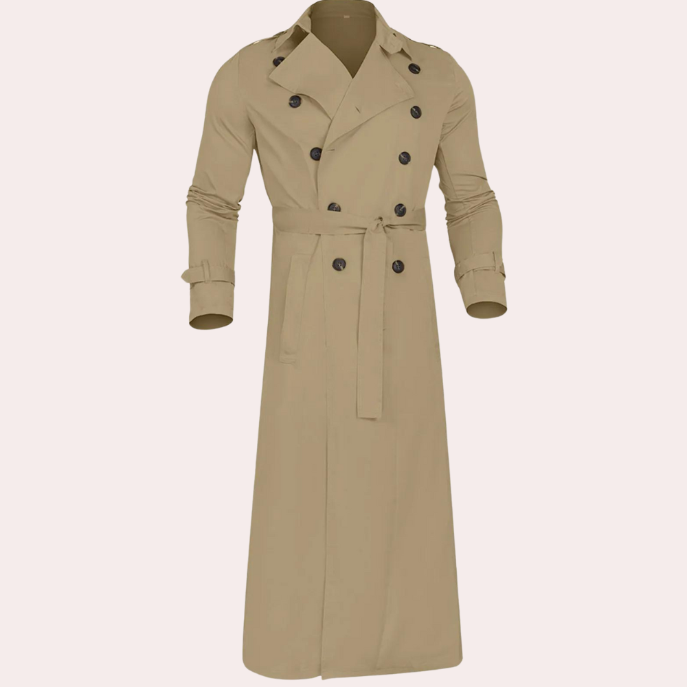 Heren Lange Trenchcoat | Met Riem & Dubbele Knopsluiting | Klassiek Design