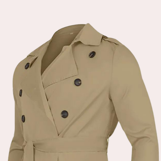 Heren Lange Trenchcoat | Met Riem & Dubbele Knopsluiting | Klassiek Design