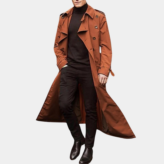 Heren Lange Trenchcoat | Met Riem & Dubbele Knopsluiting | Klassiek Design