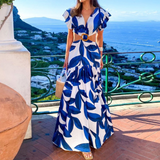 Stijlvolle Maxi Jurk met Elegante V-Hals en Rugloos Ontwerp – Perfect voor Zomeravonden