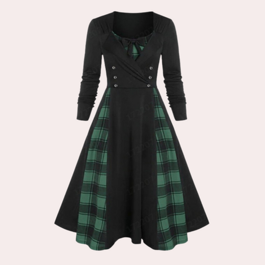 Rania - Elegante A-lijn Jurk met Ruitpatroon