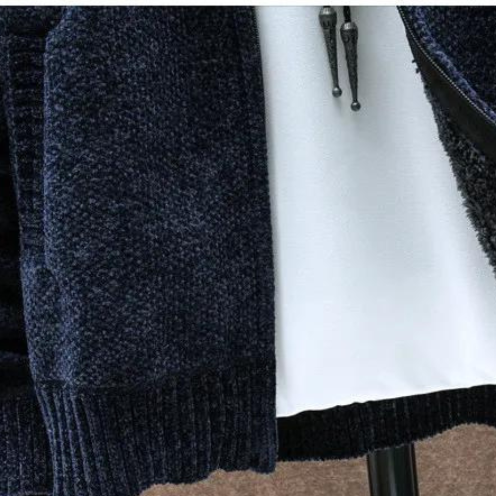 Heren Fleece-Lined Zip Hoodie met Trekkoord Capuchon en Gestreept Ontwerp